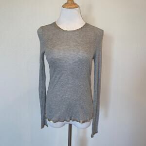 Zadig & Voltaire Willy L/S Foil T-Shirt Blouse Gray/Gold Size XS